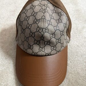 Gucci Tan and Brown Monogram Canvas & Leather Baseball Cap